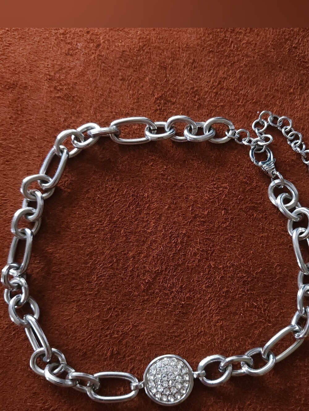Chunky Silver Tone Rhinestone Necklace Link Chain Chunky Heavy